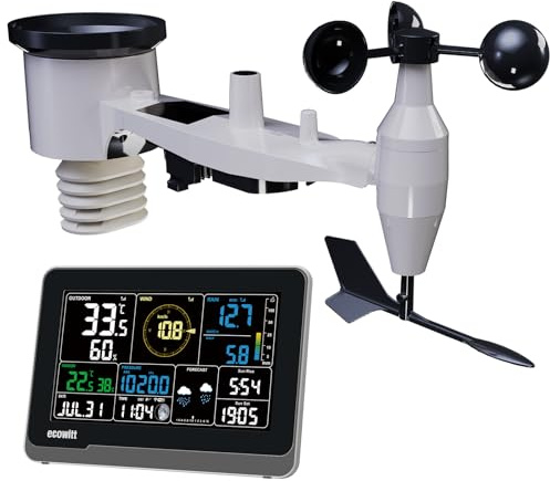 ECOWITT Wetterstation 3903, 5-in-1 Funk Außenwetterstation Sensor WN67 (nicht solarbetrieben, kein UV-Licht), 7,5-Zoll 3-in-1-Innen Farb-LCD-Display, integrierter Innensensor, Wetterassistent