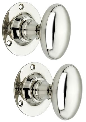 Infinity Decor Pair of Polished Nickel Oval Mortice Door Knob Latch Pull Handles Set 58mm - Victorian Knobs for Internal and External Doors