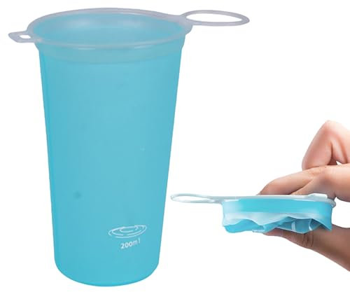 Qoukonao Faltbarer Wasserbecher, 200 ml, weicher faltbarer Trinkbecher mit großer Öffnung für draußen, tragbarer wiederverwendbarer Trinkbecher, für Laufen, Rucksackreisen, Wandern, Radfahren