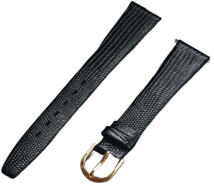 L6NqIAG 12 mm 14 mm 16 mm 17 mm 18 mm 19 mm 20 mm 21 mm Vintage-Uhrenarmband, geprägtes PU-Leder, dünnes und weiches Uhrenarmband Uhrenarmband Leder((Black) Gold Buckle,19mm)