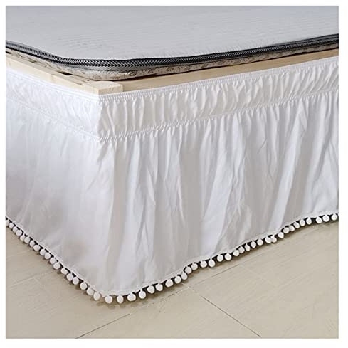 QXYOGO Jupe de Lit, Cache Sommier Jupe de lit élastique à Enrouler, sans Surface de lit, Taille Double/Full/Queen/King, Hauteur 40cm(White,120x200x40cm)