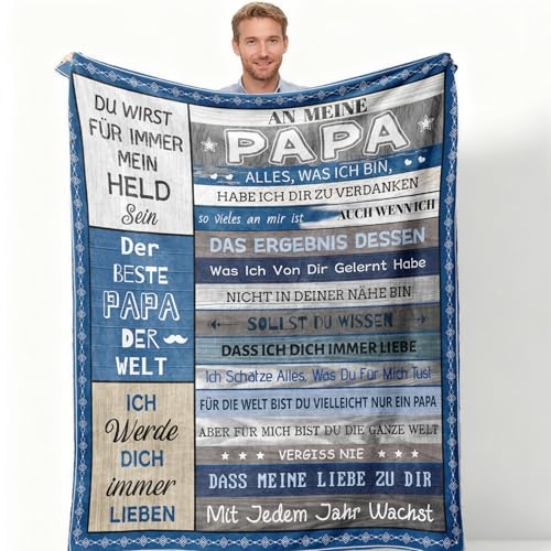Tutukyle Geburtstagsgeschenk für Papa, Geburtstag Männer, 150x130CM Geschenk Geburtstag Decke, Flauschig Wohndecke, Decke Personalisiert, Vatertagsgeschenk für Papa