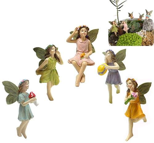 Srcasy 5 Stück Feengarten Miniatur Feen Figuren, Gartenfeen Märchengärten Feen Feenhafte Mädchenfiguren, Mini Fairy Figuren, Für Außen Feenhaus Haus Dekoration Miniatur Harz-Fee Statue