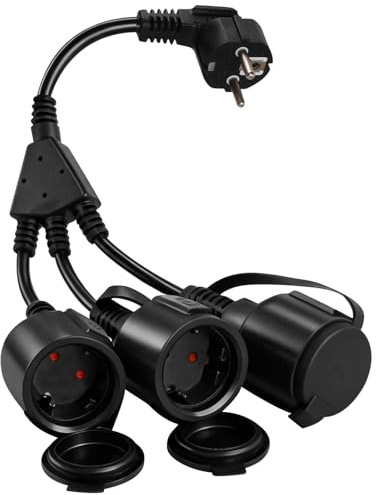 Verlängerungskabel mit 3 Schuko Steckdosen, Doppelstecker für Steckdose Mehrfachsteckdose Verlängerung, Mehrfachstecker Outdoor 3 in 1 IP44 Wasserdicht für Zuhause Büro