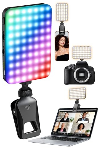 TENTEK Selfie Licht Für Videoanrufe,Selfies,Zoom Meetings Selfielampe Clip-On Videolicht Für Handy/Phone Kamera, 91 LEDs CRI 97 RGB, Wiederaufladbar 2000mAh Akku, 1/4 Zoll Gewinde,Black