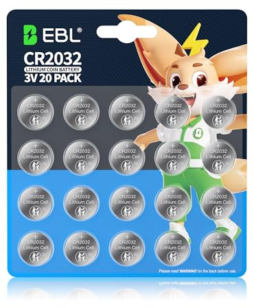 EBL CR2032 Batteries 3V Coin Battery 20 Pack, Child Safety, Leak-Proof