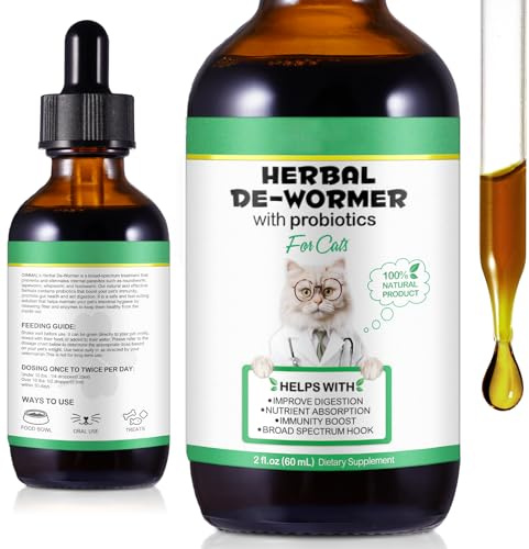 Cat Worming Drops with Probiotics, Herbal Cleanse for Cats, 100% Natural Support for Digestive & Immune Health, Easy to Absorb 60 ml