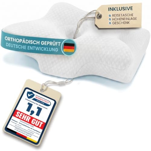 fitkissen® Orthopädisches 4D Kopfkissen - Nackenkissen gegen Nackenschmerzen | Anti Schnarch Memory Foam Nackenstützkissen Rücken-, Bauch- & Seitenschläferkissen Deutsche Entwicklung, Höhenverstellbar