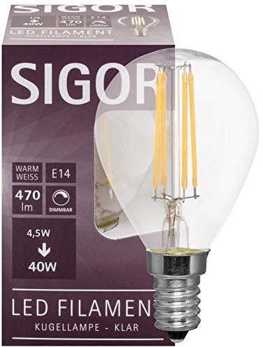 SIGOR Filament-LED-Lampe, Tropfen-Form, klar, E14/240V (9019605132)
