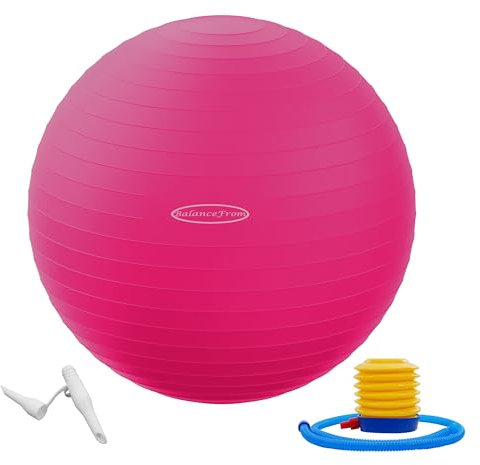 Fitvids Gymnastikball, Yoga-Ball, Fitnessball, Geburtsball mit Schnellpumpe, 0,9 kg Kapazität, Rosa, 45,7 cm, S