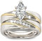 Jeulia 2 pièces ensemble de bagues pour femmes en argent Sterling Diagonal Marquise coupe anneaux bijoux pour mariée alliance bague de fiançailles (Plaqué or jaune, 50)