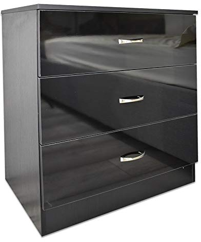 Furnished with Style Chilton Modern 3 Drawer Chest, 40 cm Length x 60 cm Width x 68.5 cm Height, Black Gloss