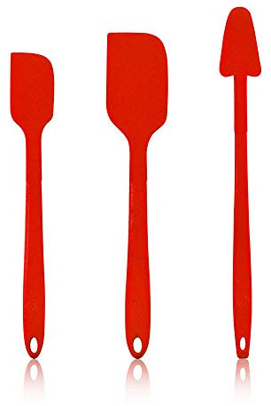 Kochblume Schaber-Set - Restelöffel L & Design Teigschaber L & Design Teigschaber M 3er Set | Premium-Silikon | Hitzbeständig | Spülmaschinenfest | Farbe: rot