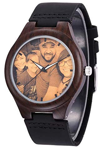 Jacklin F Reloj de Madera Personalizado con Foto o Mensaje Grabado de Doble Cara para Hombres, Mujeres, cumpleaños, Navidad, día del Padre, Regalo