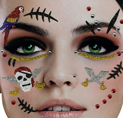 Brandsseller Gesichts-Tattoo Pirat - Aufkleber Set Klebetattoos Temporäre Tattoos Halloween/Karneval