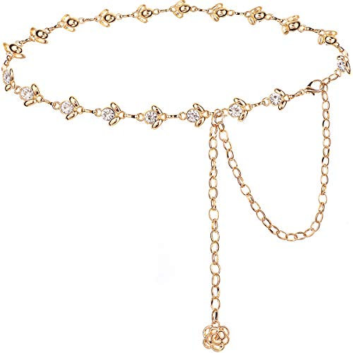 Suyi Gold Kettengürtel für Frauen Strass Taillenkette für Kleid 135CM Gold