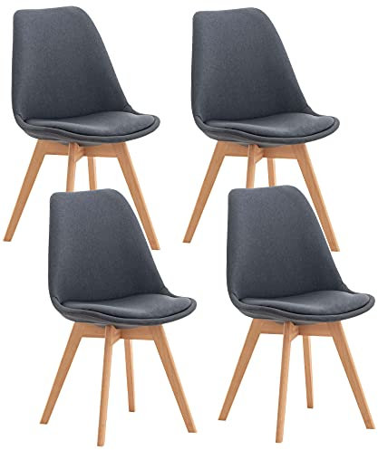 CLP 4er Set Esszimmerstuhl Linares Kunststoff I Stoff I Samt I Cord I Lederoptik I Lehnstuhl Mit Holzgestell, Farbe:dunkelgrau, Material:Stoff