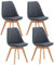 CLP 4er Set Esszimmerstuhl Linares Kunststoff I Stoff I Samt I Cord I Lederoptik I Lehnstuhl Mit Holzgestell, Farbe:dunkelgrau, Material:Stoff
