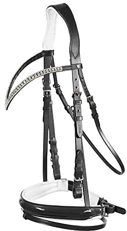 HORZE Trensenzaum Grayson, anatomisches Zaumzeug, Leder Trense für Dressur mit Glitzer, Schwarz, F