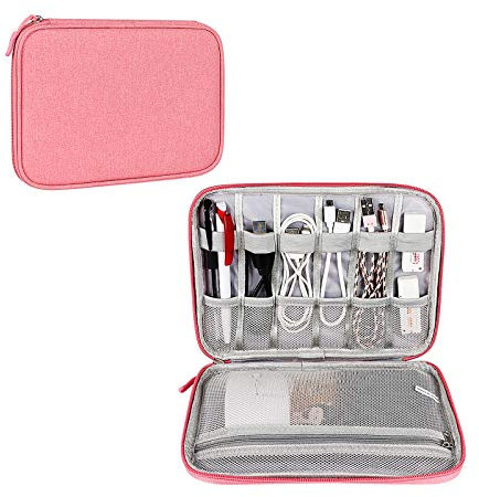 Hosoncovy Electronic Accessories Organizer Bag - Cable Organizer Bag - USB Flash Drive Case - Tablet Case - Phone Cables - Earphone - USB Thumb Stick Drive (Pink)