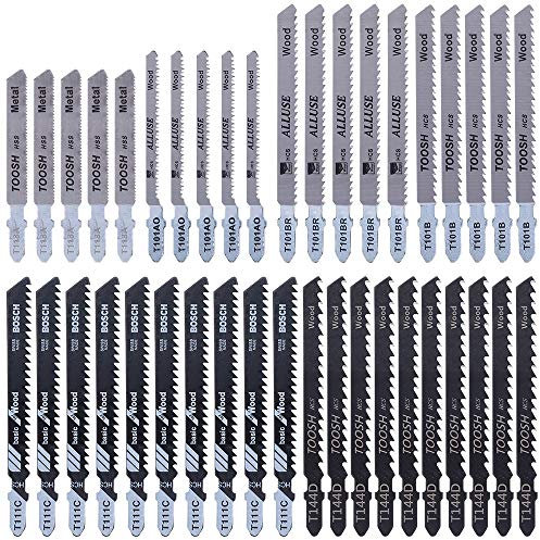 40 Pcs T-Shank Jigsaw Blade Set Cuts Jigsaw Blades for Wood, Plastic and Metal Cutting with Bosch, Black & Decker, Makita, Dewalt (40 Pcs)