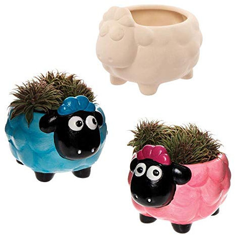 Baker Ross Keramik-Blumentöpfe, Flauschiges Schaf, 2 Stück, Bastelsets für Kinder (AX828), Mittel