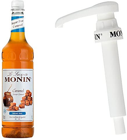 MONIN Premium Caramel Sugar Free Syrup 1 L & 10 ml pump for 1 L PET and 25 cl MONIN Premium Syrup bottles