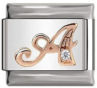 Italian Charms Rose Gold Letter A-Z Charm Link fits all 9mm Bracelet - UK stock (Letter A)
