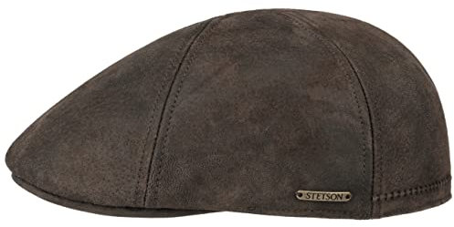 Stetson Texas Pigskin Leder Schiebermütze Herren Ledermütze mit Baumwollfutter Flat Cap Sommer Winter Dunkelbraun XL (60-61 cm)