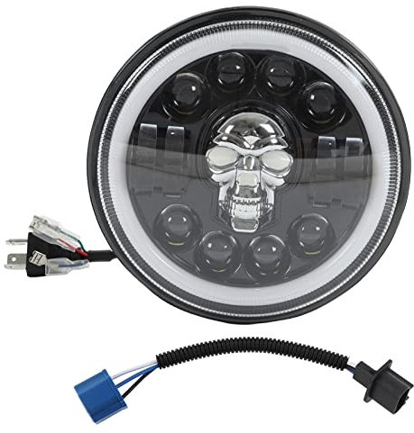 Bediffer Coppia Fari per Moto, 7 Pollici del Faro Dell'occhio di Angelo del LED del Motociclo Modello della Testa del Cranio Faro Rotondo Illuminazione Bianca Modifica Universale Impermeabile