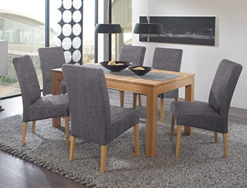 expendio Tischgruppe Ausziehtisch Grover XL 150(250) x90 cm Kernbuche massiv + Stühle Lenz Bezug Webstoff Loco Shark Skin Varianten, Anzahl Stühle:mit 8 Stühlen