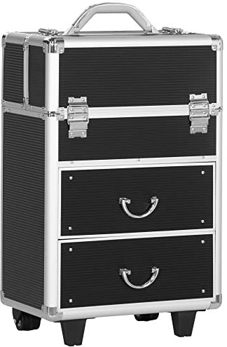 HOMCOM Maletín de Maquillaje Profesional Estuche para Cosméticos con Ruedas Maleta de Maquillaje con 6 Cajones Extensibles Cerradura 2 Llaves y Asa Retráctil 36x23x58 cm Negro