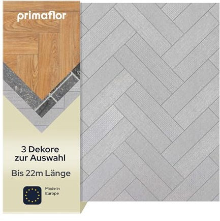 Primaflor PVC Bodenbelag Meterware - AKUSTIK-TEX, Fliese Fischgräte weiß 009L, 2,00m x 3,00m, Vinyl-Boden in Holzoptik für Küche, Wohn- & Badezimmer, Hochwertige Auslegware, Anti-Rutsch Oberfläche