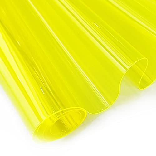 XHT 30 x 135 cm, transparentes PVC-Vinyl, 0,4 mm, Neonfarben, einfarbig, wasserdichter Stoff, super klar, verspiegelte Folienrolle für Handtaschen, Schleifen, DIY-Dekor, Gelb