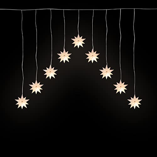 The Christmas Workshop Curtain Lights/Indoor/Outdoor Christmas Decorations/Warm White / 2m Festive String Lights/Battery Operated (3D Star Curtain Lights)