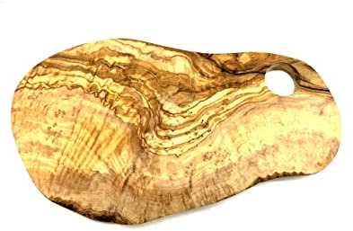 D.O.M. Frühstücksbrett Vesperbrett rustikal aus Olivenholz - 30-34 cm mit Loch für´s Frühstücksei - Gravur möglich (Ohne Gravur)
