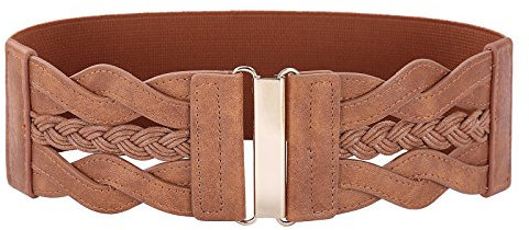 Damen Breiter Elastischer Geflochtener Stretch Ledergürtel Taillengürtel für Frauen Braun XL