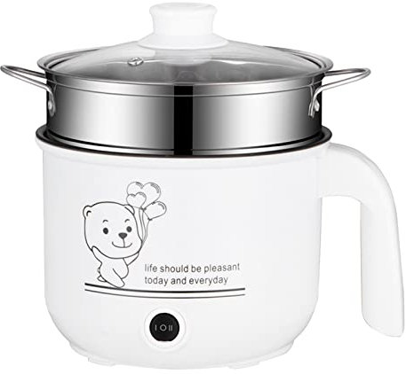 F Fityle Cuiseur à riz électrique Hot Pot électrique, cuiseur à ramen multifonctionnel à 2, appareils de cuisine pour faire frire les œufs de pâtes, avec cuiseur vapeur Blanc