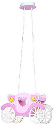 bmf-versand® Deckenleuchte für Mädchen Kinderzimmer – Deckenlampe Weiß Rosa Kutsche 2-Flammig – Kinderzimmerlampe, Höhe 800 mm, Länge 330 mm, E27-Fassung