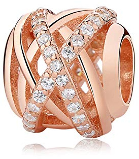 InDmar Armband aus Sterlingsilber, Abstandsperlen, 925er-Sterlingsilber, Charm-Perlen-Anhänger, Abstandshalter-Clip-Charms, Roségoldfarben, passend for Armbänder, DIY-Schmuck (Farbe: Mesh)