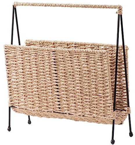 Cabilock Revistero Tejido Cesta De Almacenamiento De Pie Soporte De Revista De Mimbre Estante De Periódico De Ratán Estantería Estrecha Para Libros Cesto De Lavandería Para De Libros