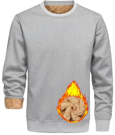 Libin Sweatshirt Herren Ohne Kapuze Fleece Pullover Thermo Warmer Gefüttert Sport Outdoor Pulli Winter Jagd Pullover Crewneck Solid Langarmshirts Grau S