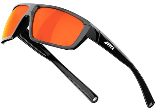 ATTCL Polarised Mens Sunglasses Sports Fishing Driving Sun Glasses Polarized UV Protection Ultra-light TR90 Goggles 5001 Black+Red/mirrored