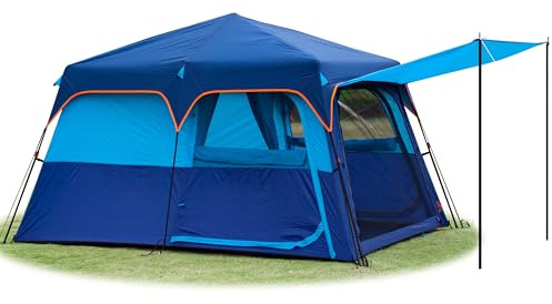 KTT Instant-Zelt für 6 Personen, großes Familienzelt, automatisches Zelt schnell in 60 Sekunden, 2 Zimmer, 2 obere Fenster, 3 Türen und 3 Fenster mit Netz, wasserdicht, großes Zelt für Outdoor,