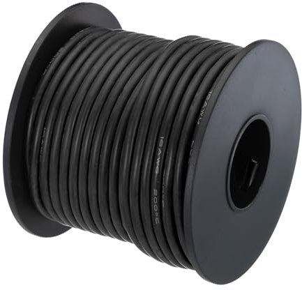 QUARKZMAN Cable de Silicona de Calibre 16 16AWG Cable Eléctrico de Cobre Estañado de Alta Temperatura en Carrete de 49.2 pies Negro para Modelos de Coche y Electrodoméstico