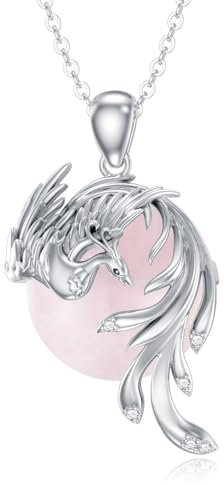 SLIACETE 925 Sterling Silber Phönix Kette für Damen Rosenquarz und Phönix Anhänger Kette Phoenix Halskette Phoenix Schmuck Geschenk für Frauen