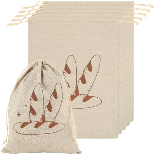 MEIDIV 6PCS Natural Linen Bread Bag, 30x40CM Bread Storage Bags Drawstring, Reusable Bread Bags for Homemade Bread, Breathable Bread Bags to Keep Bread Fresh