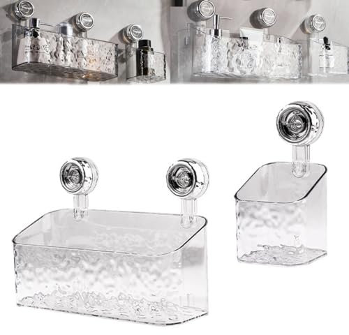 Raidley Suction Shower Caddy - Raidley No Drill Clear Wall Caddy - Raidley Bathroom Storage Shelf-No Drilling Required,Organizer Shelf Removable Shower Basket for Home (transparent, A+B)