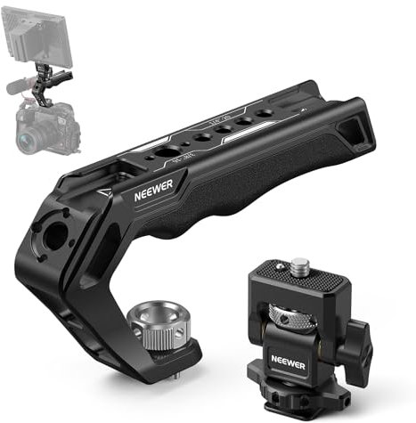 NEEWER Set Top Handle CA007+Supporto Monitor MA006, Maniglia per Gabbia Fotocamera con ARRI 3/8 + Cold Shoe Monitor Mount Inclinabile a 180° per Monitor da Campo 5”/7”, Compatibile con Atomos Ninja V
