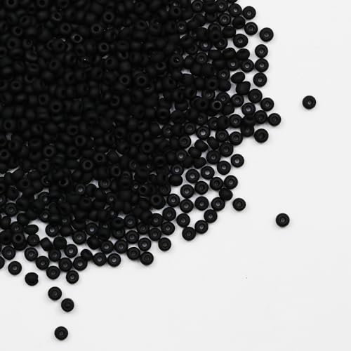 Tibaoffy Noir mat Perles de verre de Taille 6/0 4 mm pour la fabrication de bijoux (Total Environ 100g Environ 1200pcs)